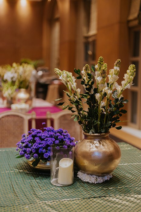 Blue floral centrepieces for a gala dinner