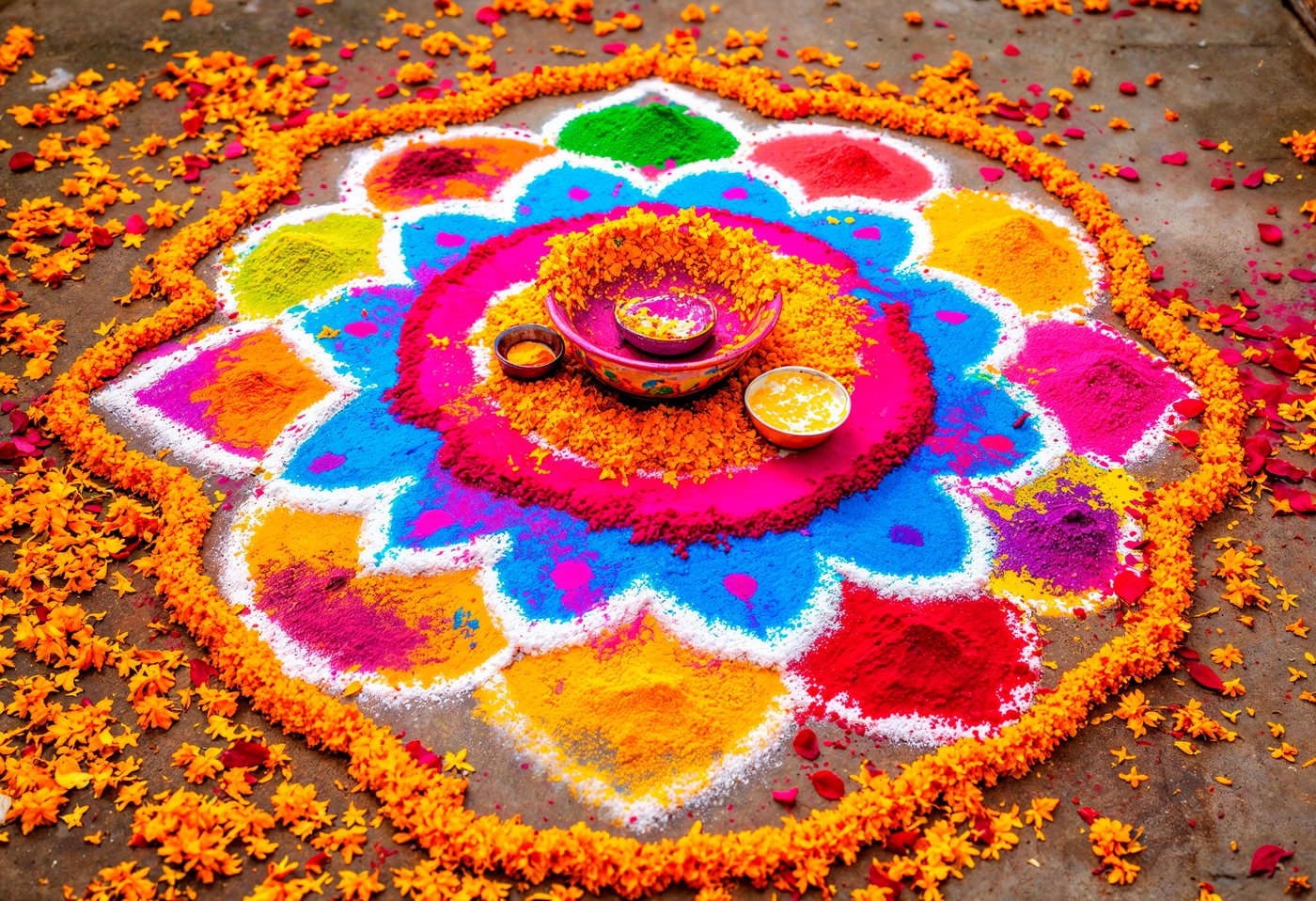 Bright rangoli colours for a festival